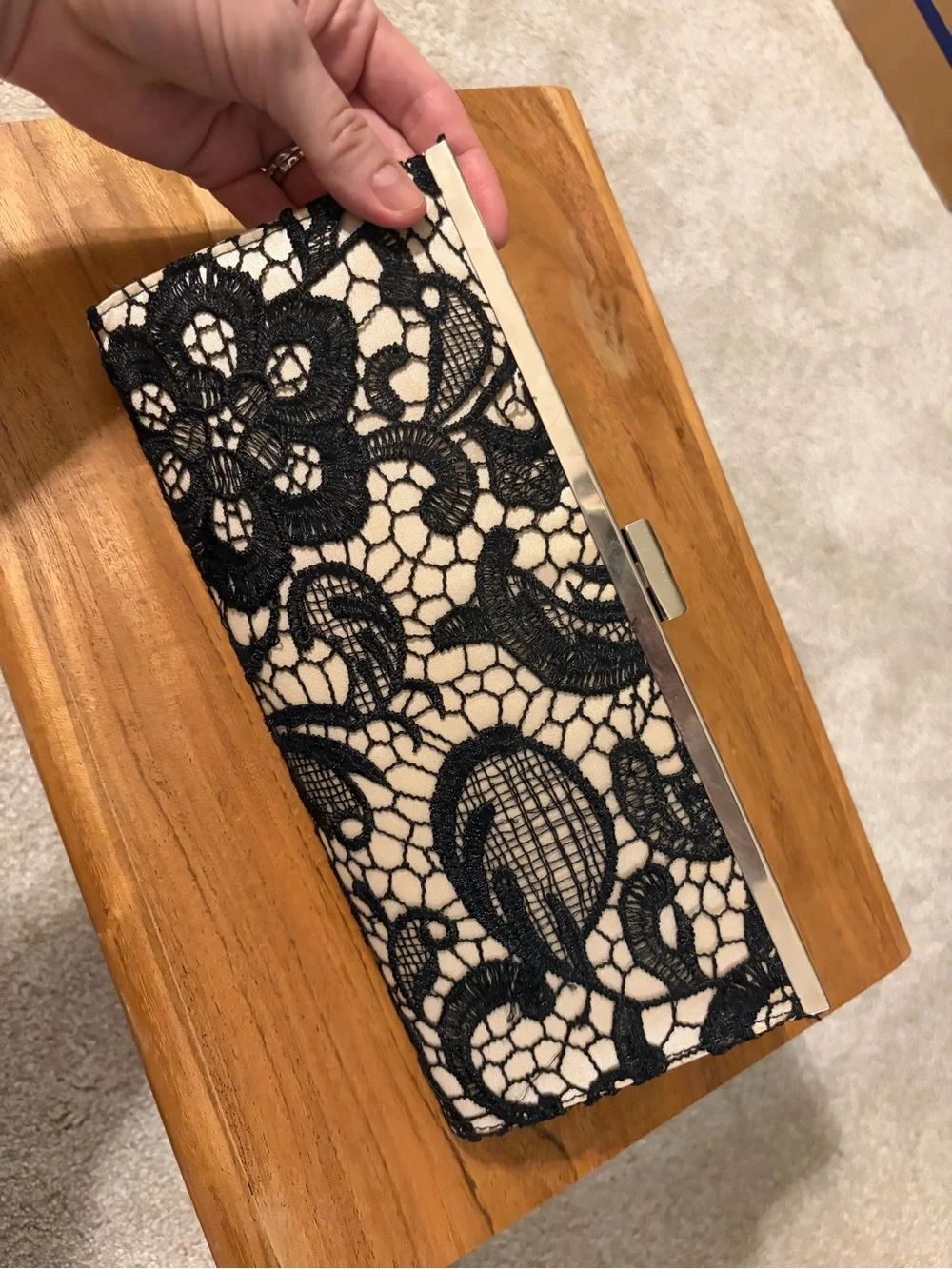 Black Lace Overlay Clutch Wallet - Elegant Women's Accessory